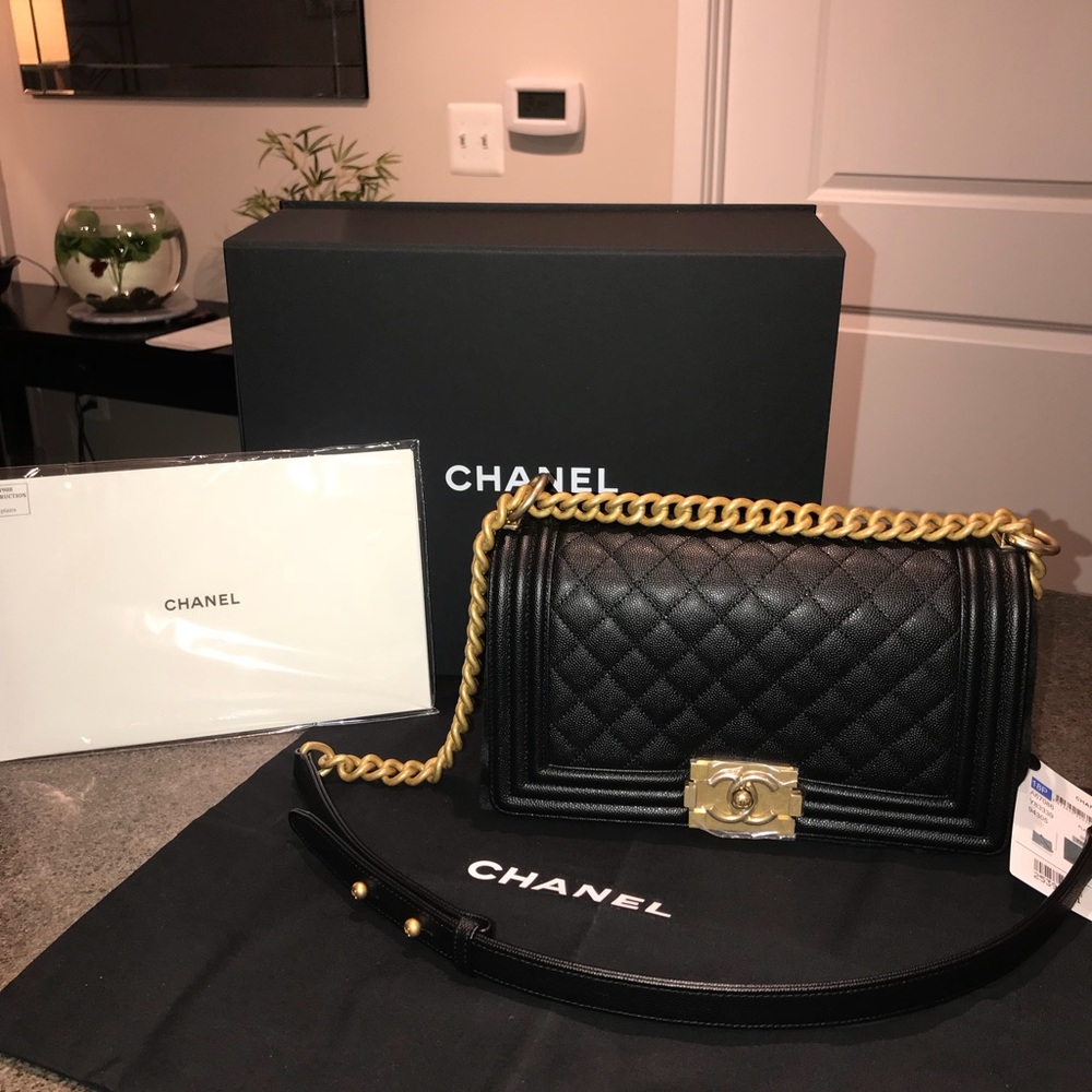 Chanel LeBoy Old Medium Black Caviar Gold Hardware